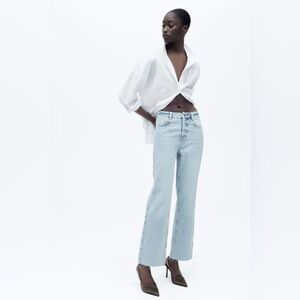 ZARA women’s straight leg raw hem denim cotton jeans 4